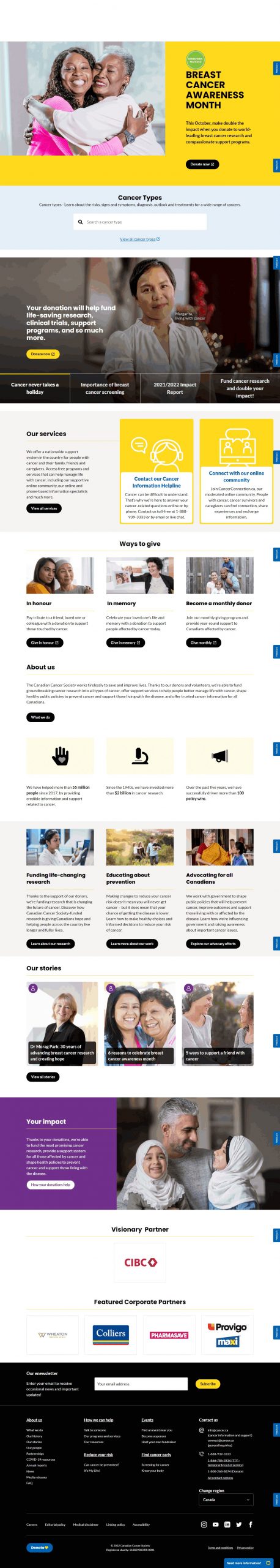 Canadian Cancer Society Website Development​