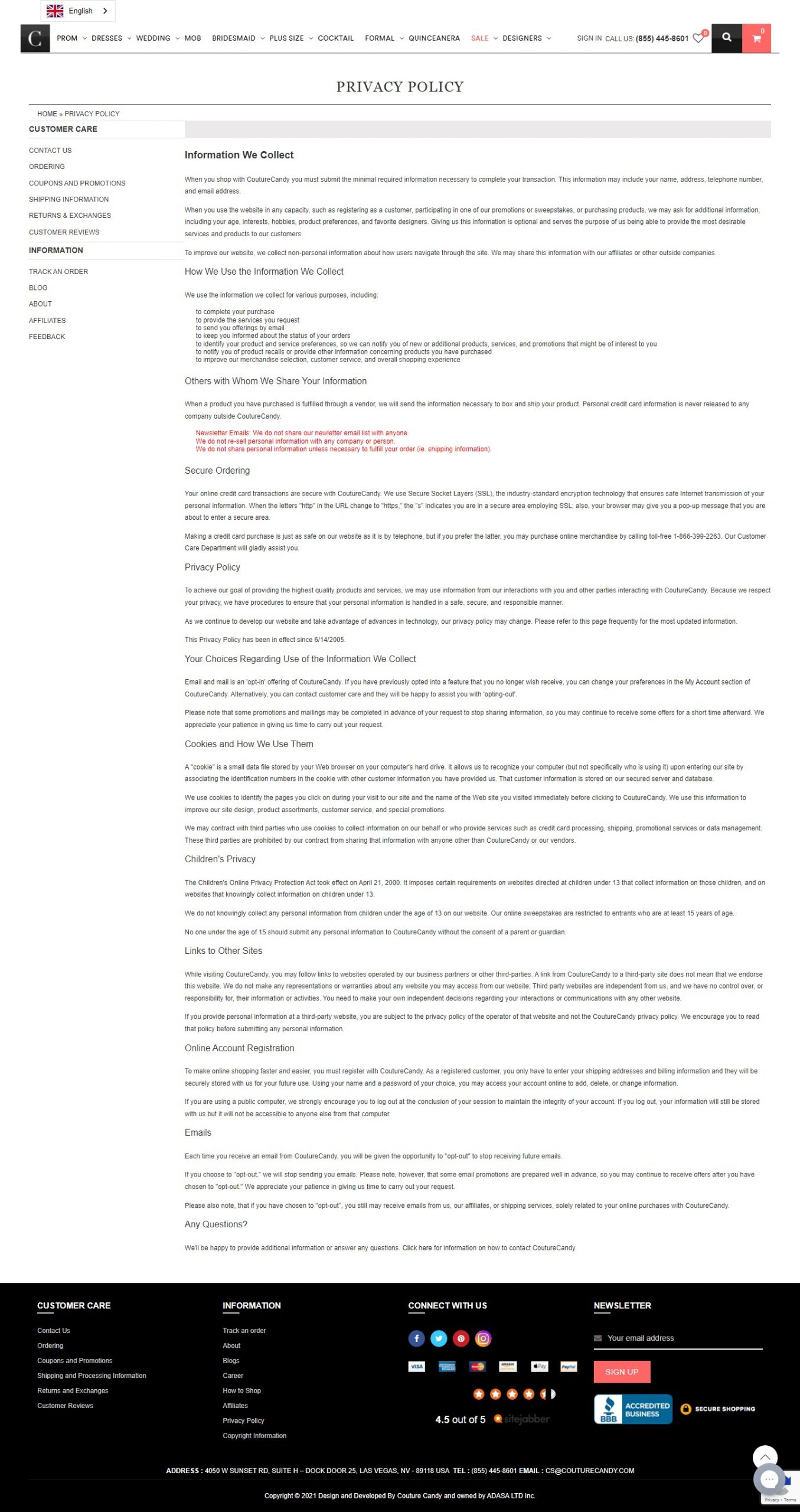 Couture Candy website Search Engine Optimization