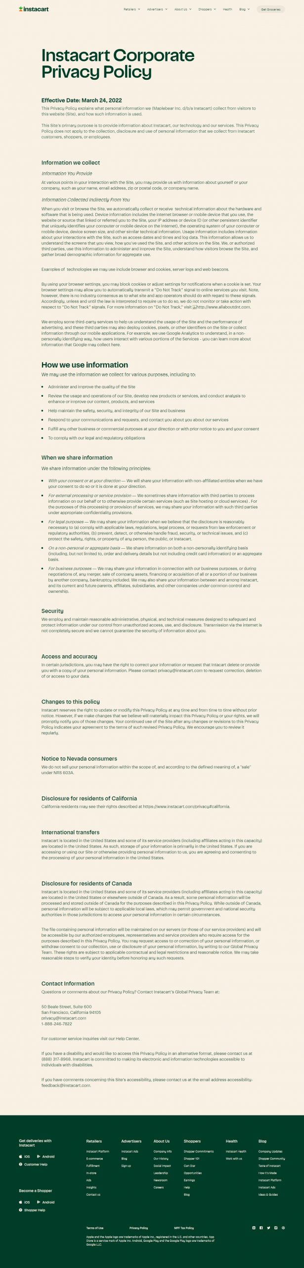 Instacart website Search Engine Optimization​