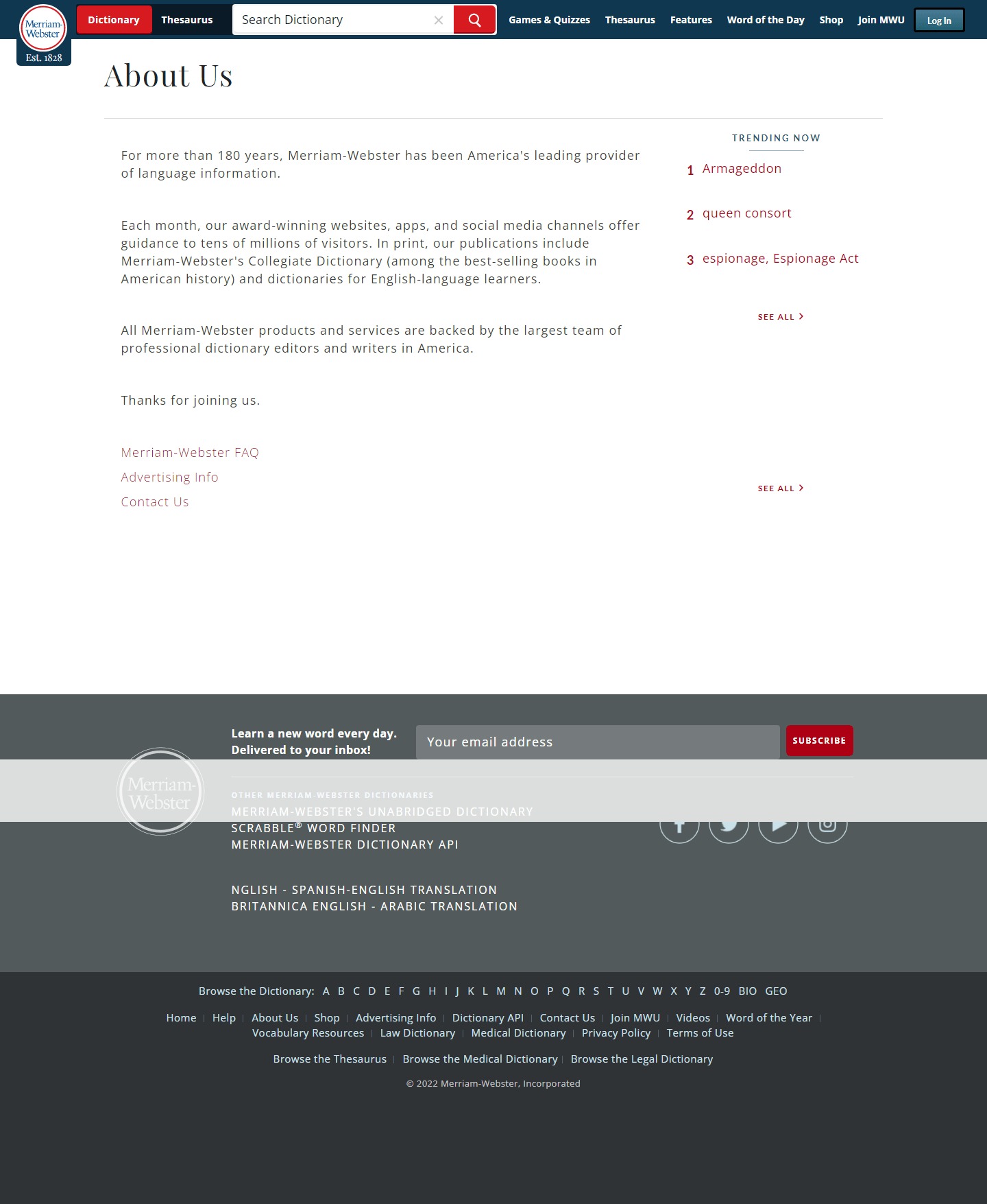 Merrium Webster website Search Engine Optimization​