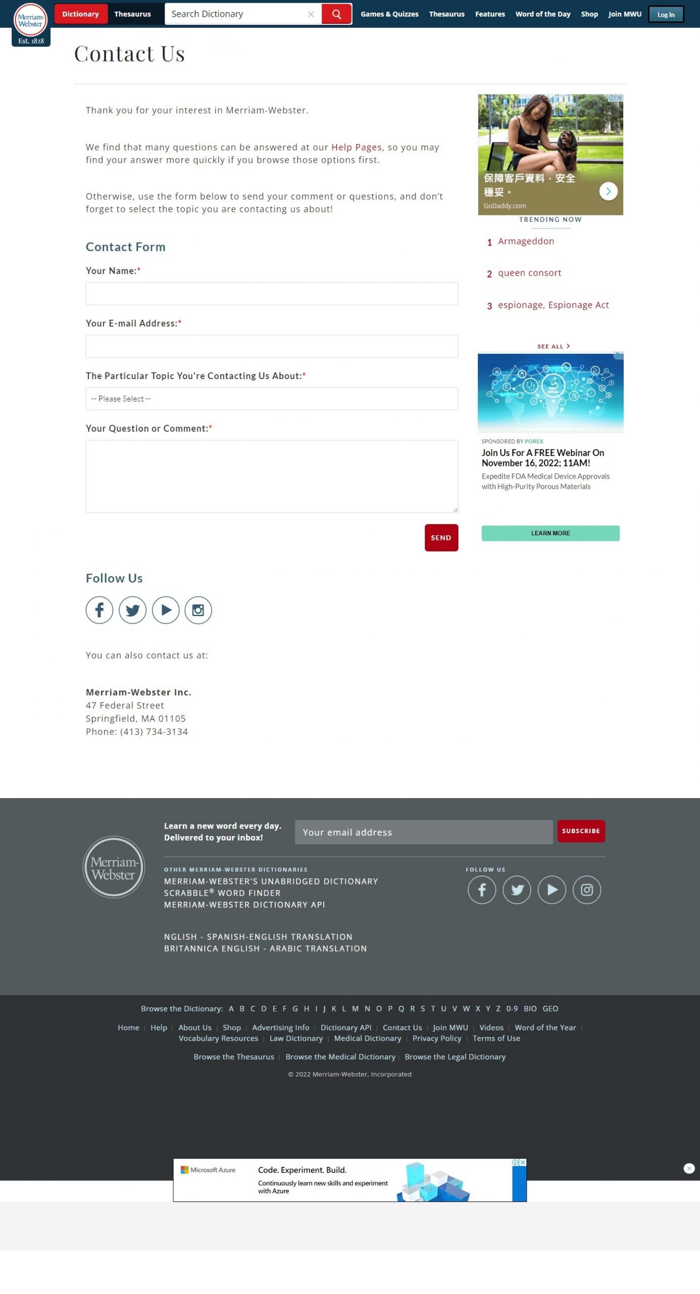 Merrium Webster website Search Engine Optimization​