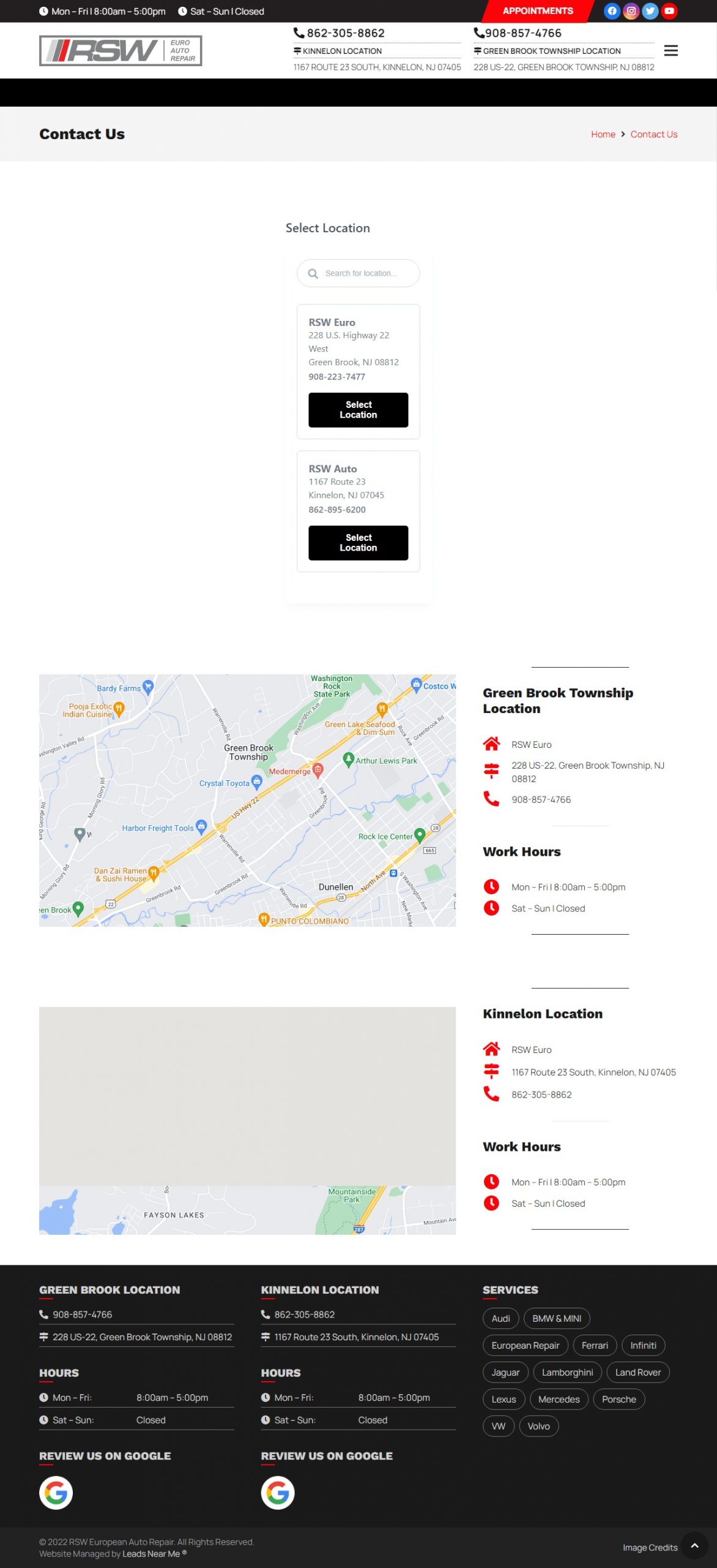 Euro Auto Repair Website Design​