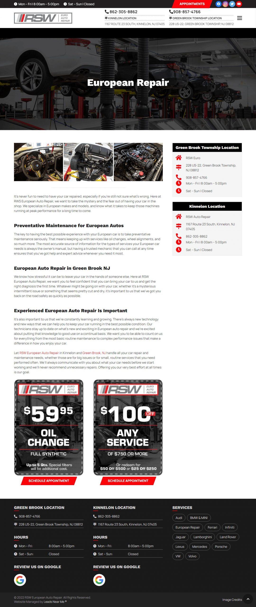 Euro Auto Repair Website Design​