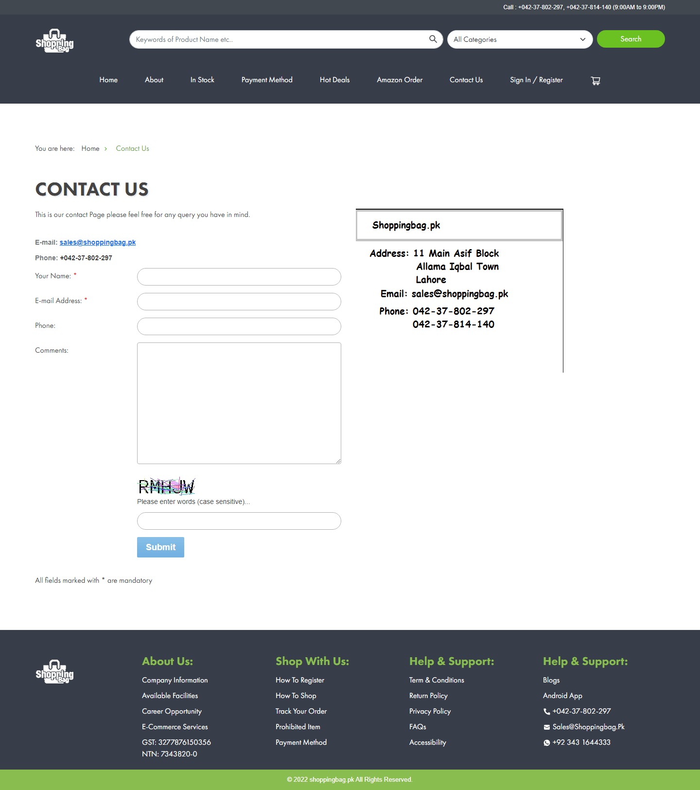 Shopping Bag Website Development​