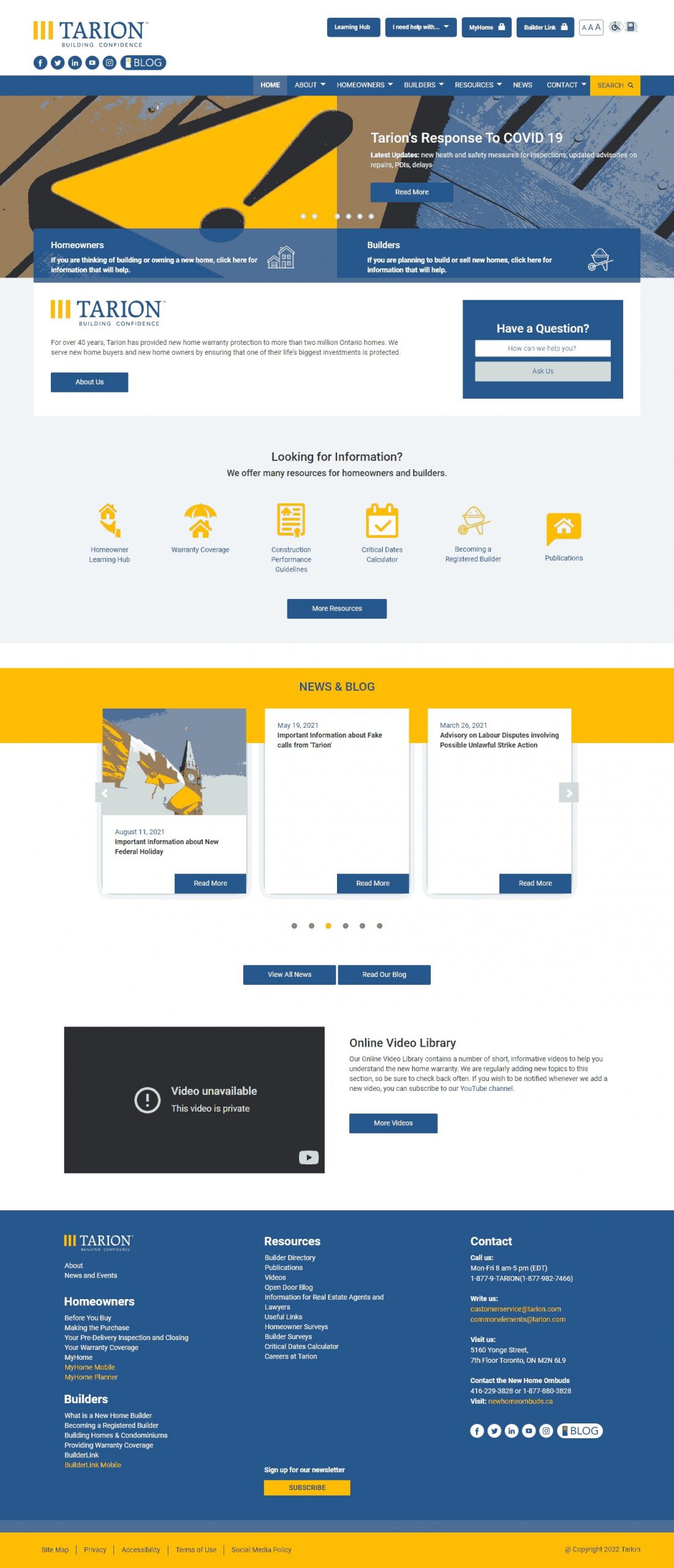 Tarion Website Copy and Content Writing​