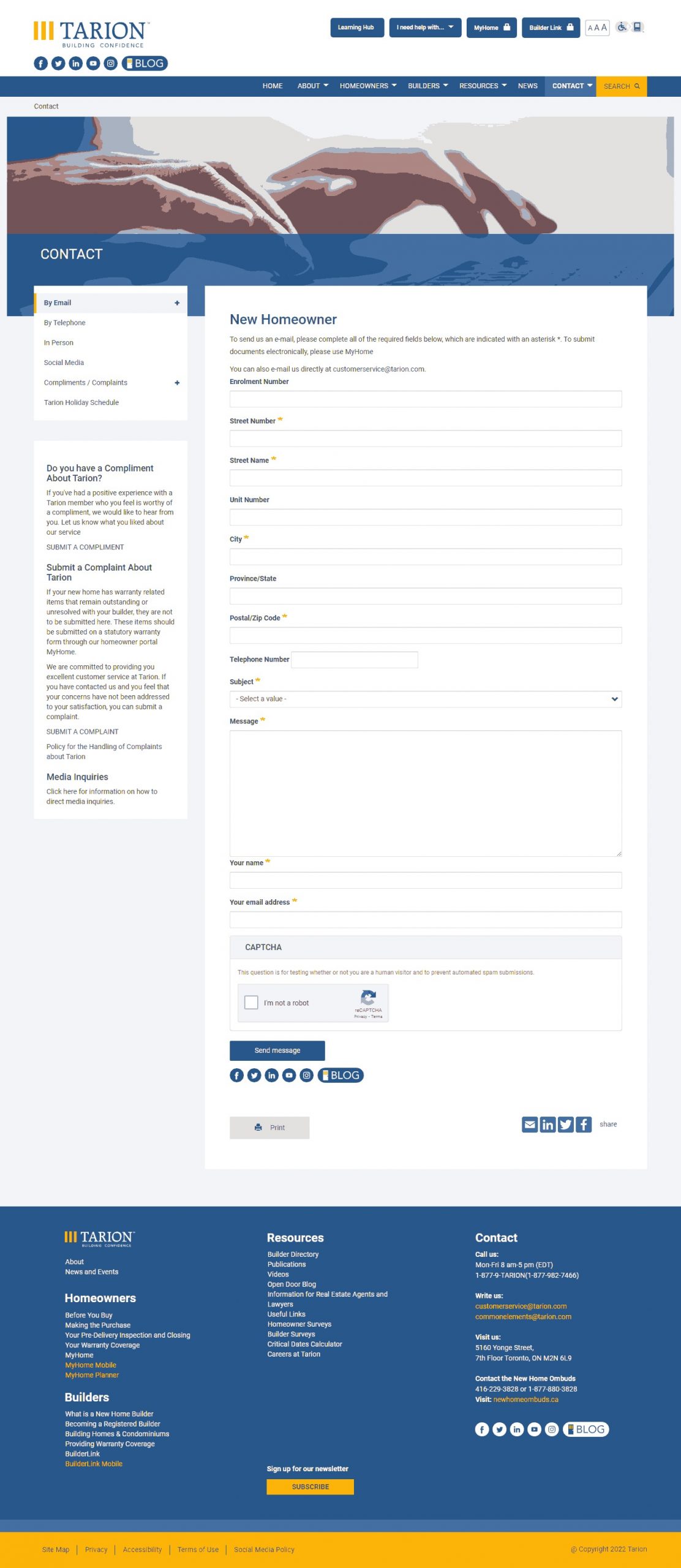 Tarion Website Copy and Content Writing​
