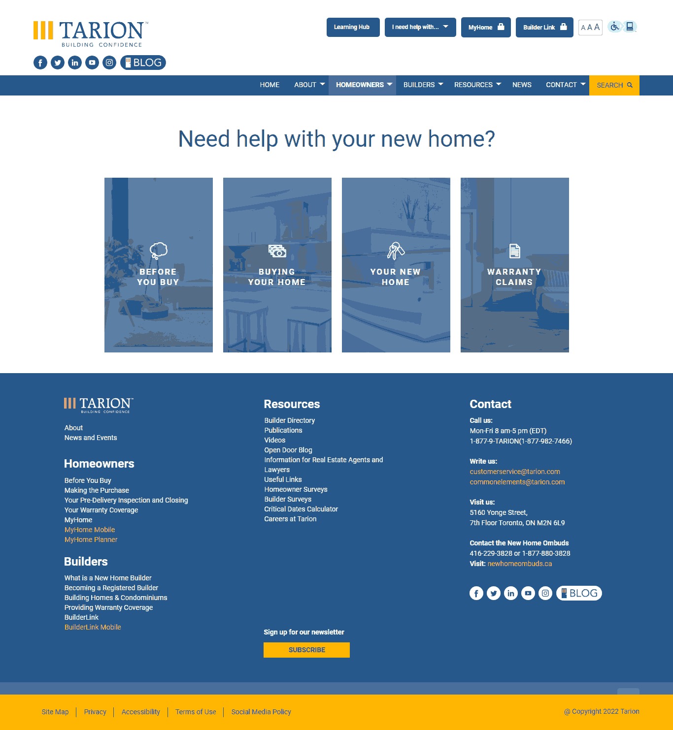 Tarion Website Copy and Content Writing​