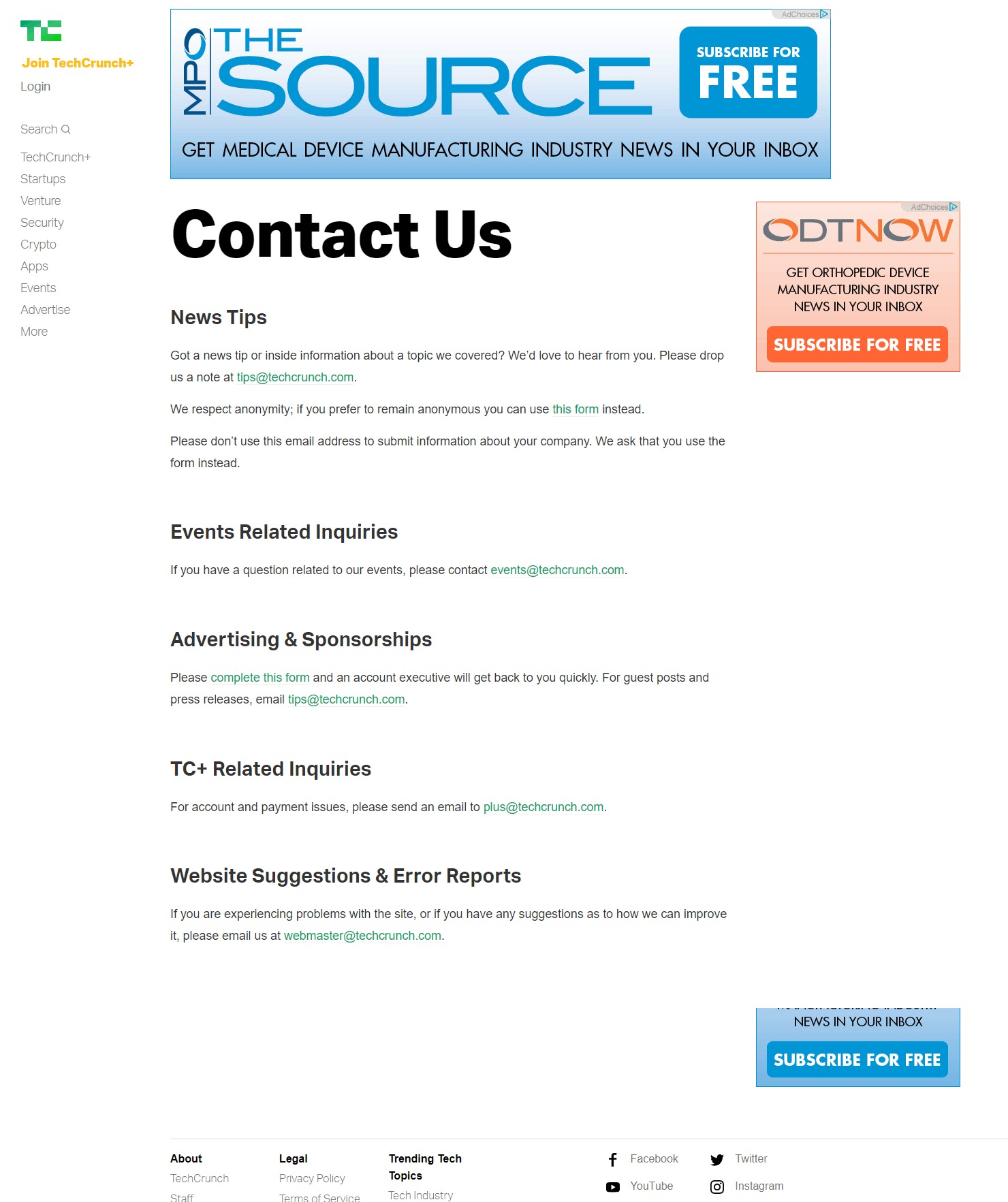 Tech Crunch Website Search Engine Optimization