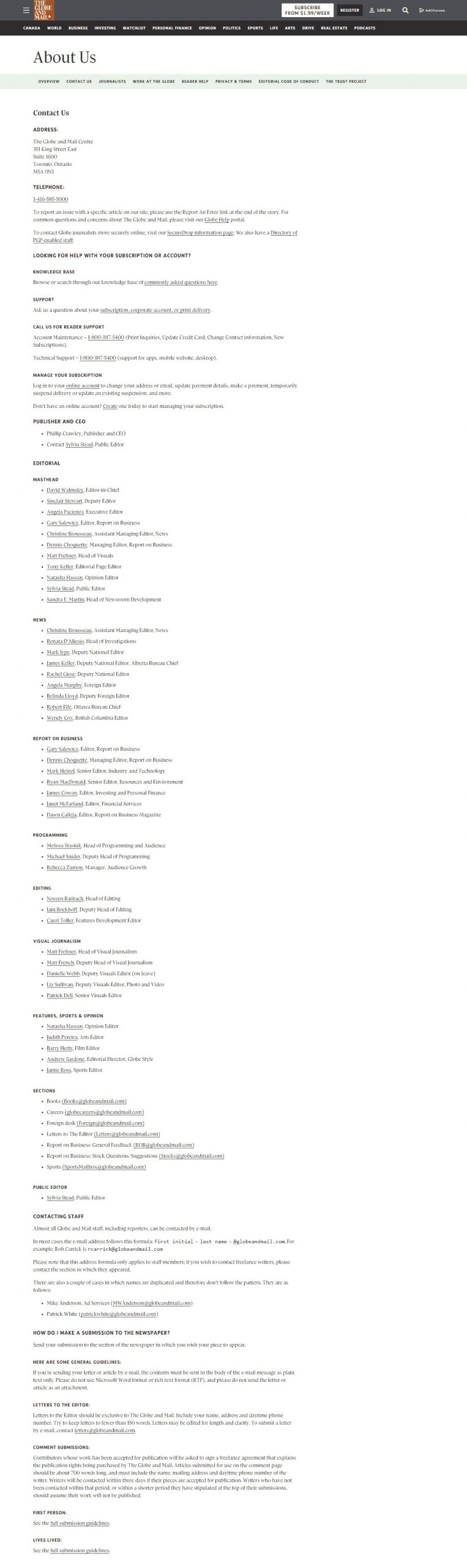 The Globe And Mail Website Copy and Content Writing​