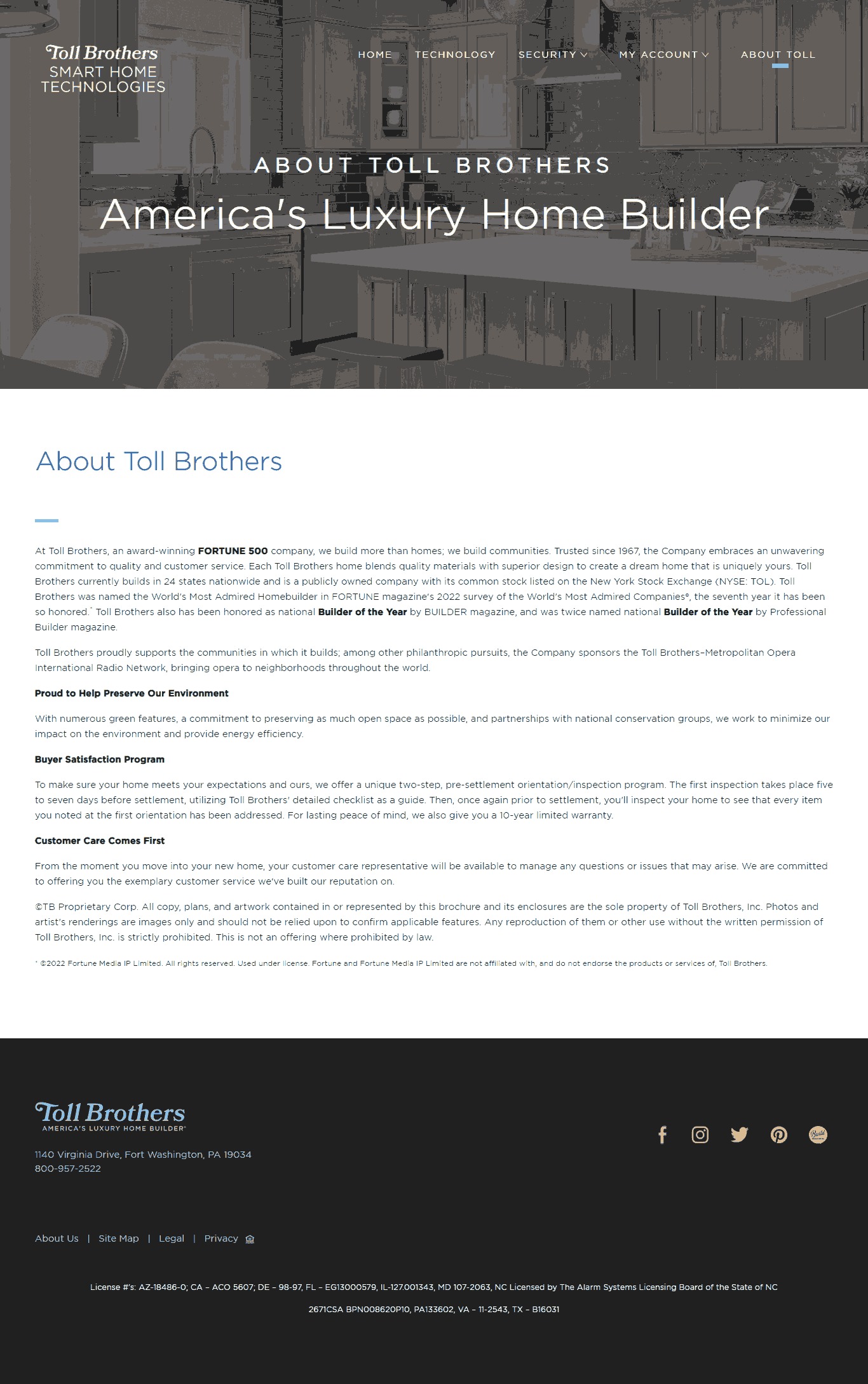 Toll Brothers Smart Home Website Copy and Content Writing​