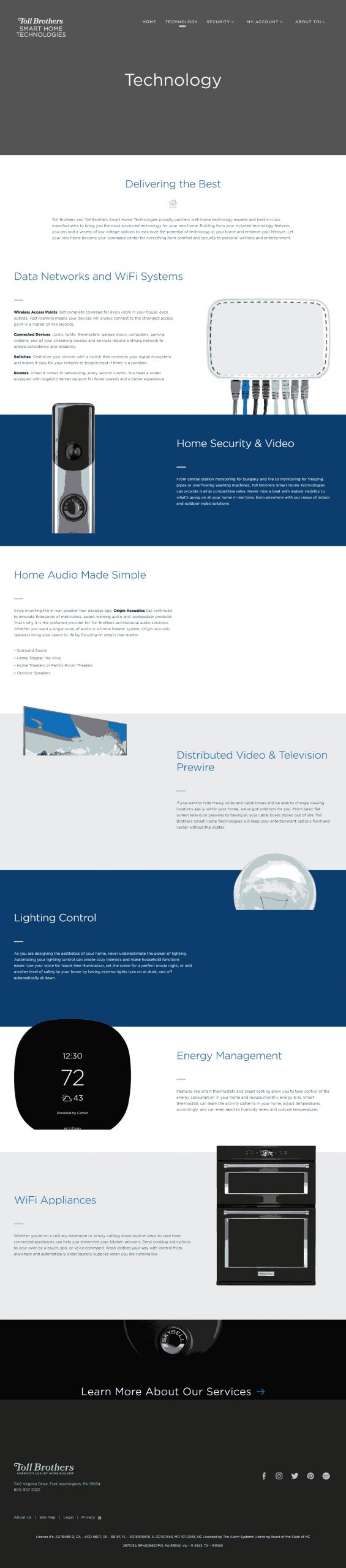 Toll Brothers Smart Home Website Copy and Content Writing​