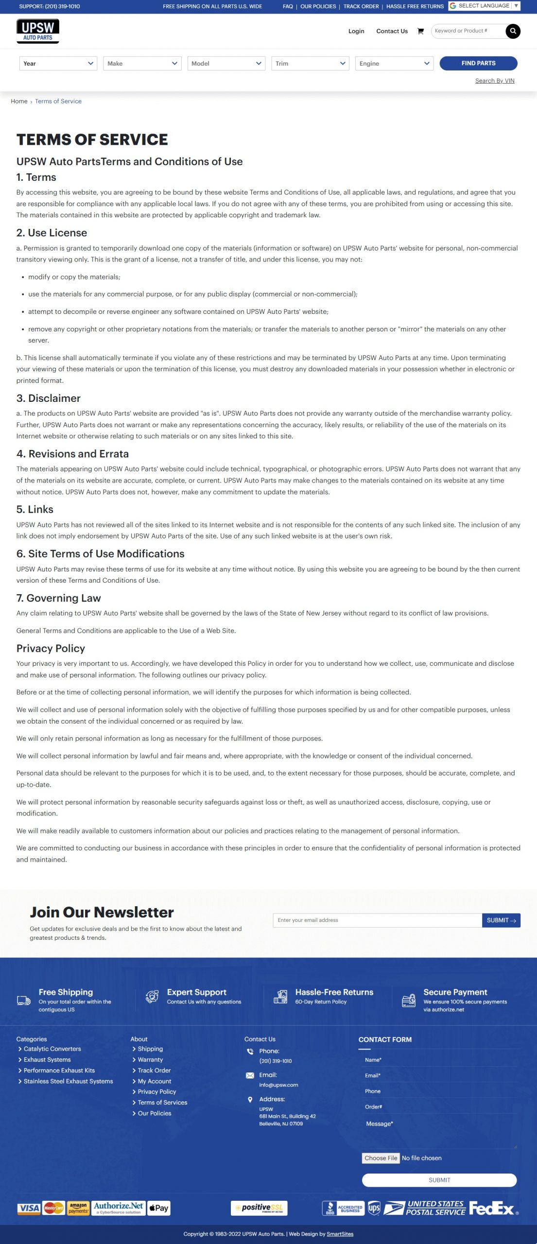 Upsw Auto Parts Website Development​