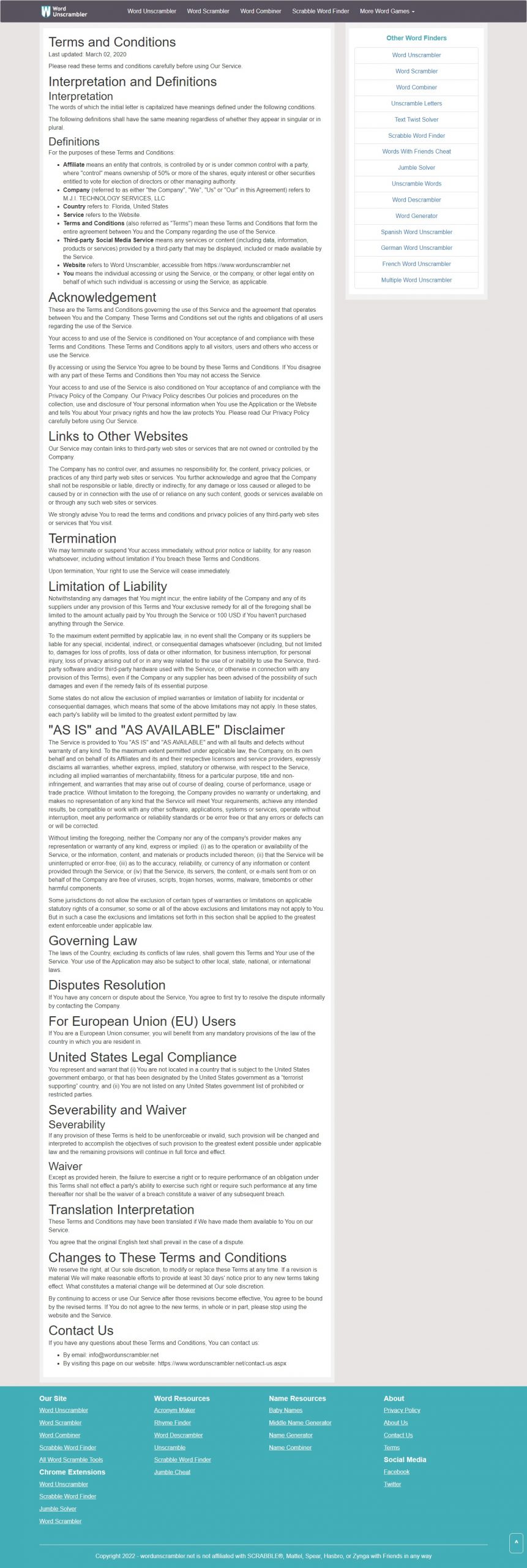 Word Unscrambler Website Development​