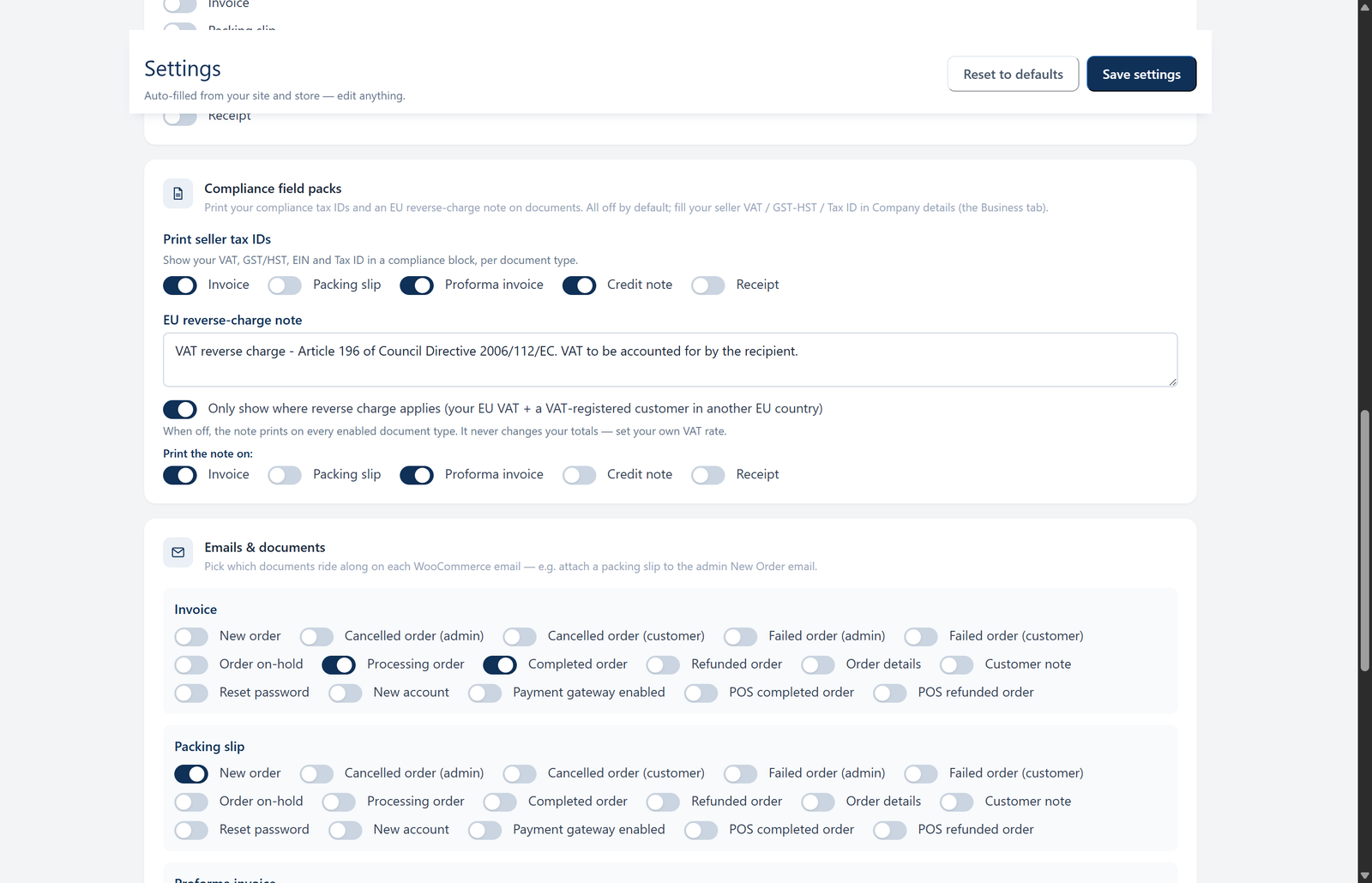 Compliance field packs settings